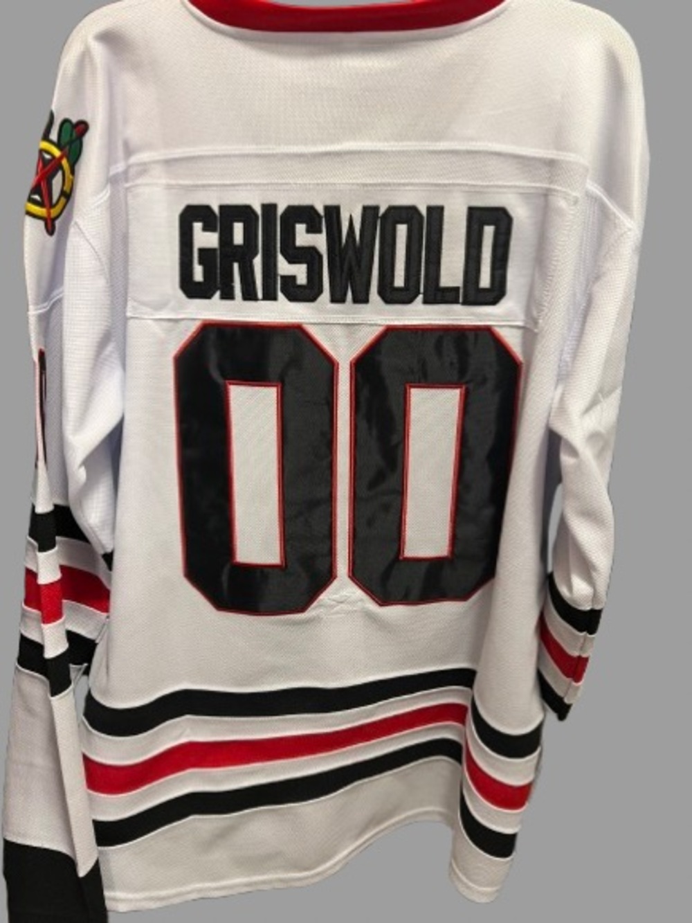 White Hockey-Style Jersey with Black & Red Accents - Griswold 00 New without tag